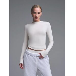 SKIMS Cream Ribbed Long Sleeve Bodysuit